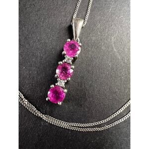 Pink Sapphire & White Topaz Sterling Silver Pendant Necklace 16-18”